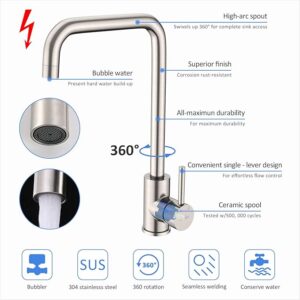 Kitchen Mixer Tap – Matt Stainless Steel, modern square spout tap.