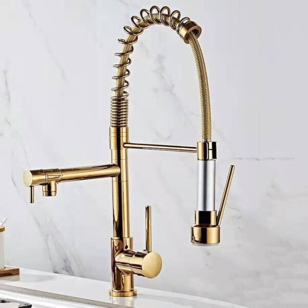 Kitchen Mixer Pullout Spring Tap – Gold