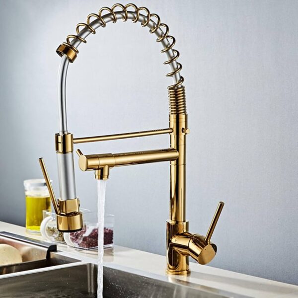 Kitchen Mixer Pullout Spring Tap – Gold
