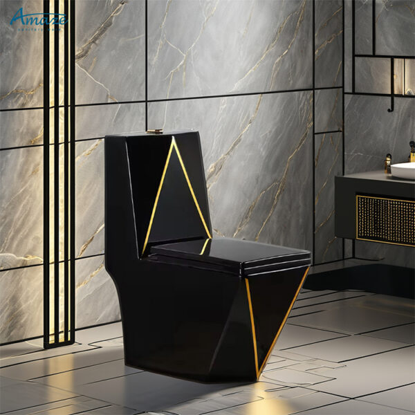 Luxury One-Piece Obsidian Geometric WC – Half Set