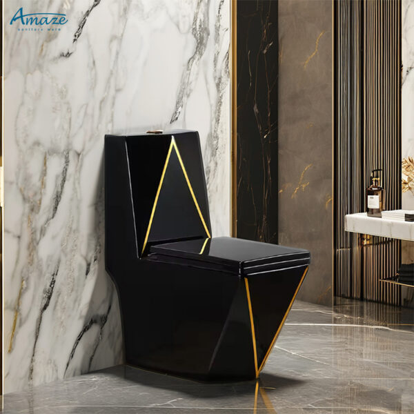 Luxury One-Piece Obsidian Geometric WC – Half Set