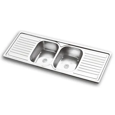 Rectangular Double Bowl Double Drain Stainless Steel Sink (Ribbed Design)