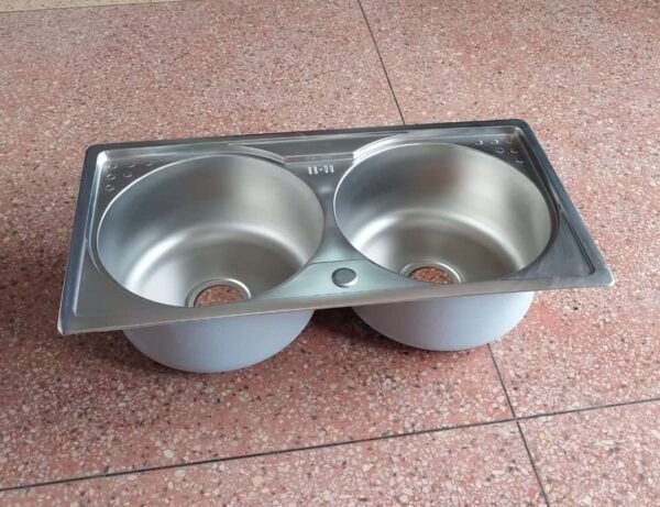 Round Double Bowl Stainless Steel Sink (Drainage Kit Included)