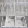 Rectangular Double Bowl with Accessory Slots and Drying Rack (Satin Stainless Finish)