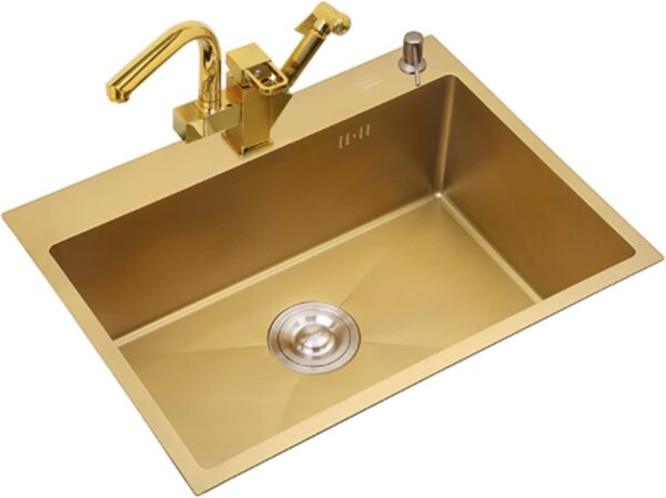 Gold Rectangular Single Bowl Kitchen Sink (Drainage Kit Included)