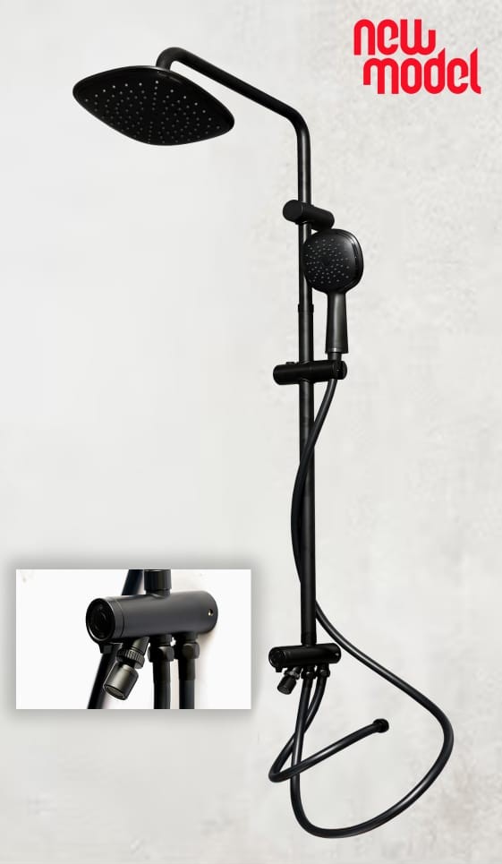 6 Matte Black 3-Way Rainfall Shower Tower