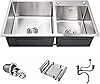 Rectangular Double Bowl with Accessory Slots and Drying Rack (Satin Stainless Finish)