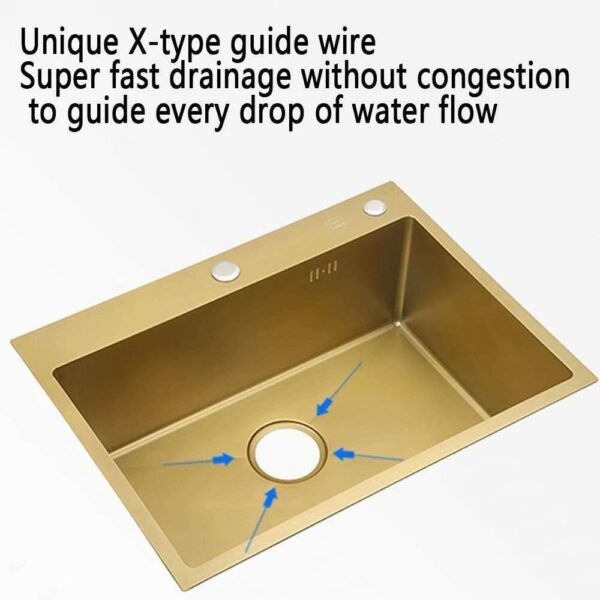 Gold Rectangular Single Bowl Kitchen Sink (Drainage Kit Included)