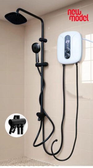 7 Matte Black 3-Way Instant Shower Heater System with Inbuilt Pump