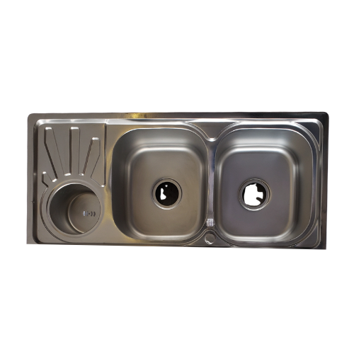 Rectangular Double Bowl with Side Bin Stainless Steel Sink (Drainage Kit Included)A heavy-duty rectangular kitchen sink featuring two large identical washing basins, an integrated Side Bin for specialized soaking, and a complete professional drainage installation kit.