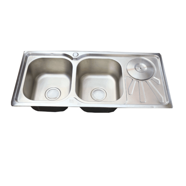 Rectangular Double Bowl with Side Bin Stainless Steel Sink (Drainage Kit Included)A heavy-duty rectangular kitchen sink featuring two large identical washing basins, an integrated Side Bin for specialized soaking, and a complete professional drainage installation kit.