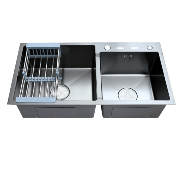 Black Rectangular Double Bowl Stainless Steel Sink (Drainage Kit & Rack Included)