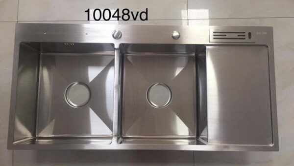 Rectangular Double Bowl with Knife Holder and Smooth Side Wing (Drainage Kit Included)