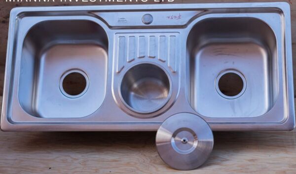 Rectangular Double Bowl with Center Bin Stainless Steel Sink (Drainage Kit Included)