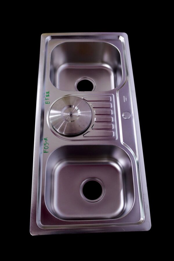 Rectangular Double Bowl with Center Bin Stainless Steel Sink (Drainage Kit Included)
