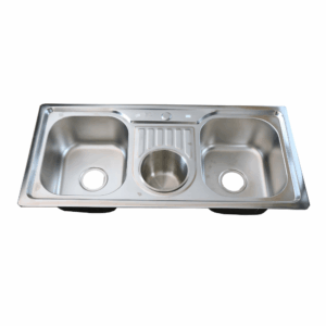 Rectangular Double Bowl with Center Bin Stainless Steel Sink (Drainage Kit Included)