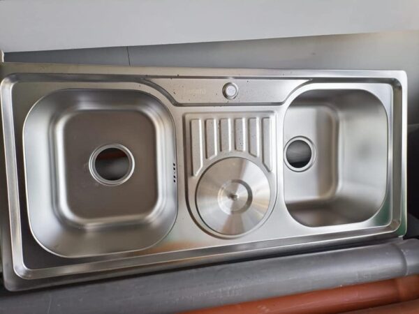 Rectangular Double Bowl with Center Bin Stainless Steel Sink (Drainage Kit Included)