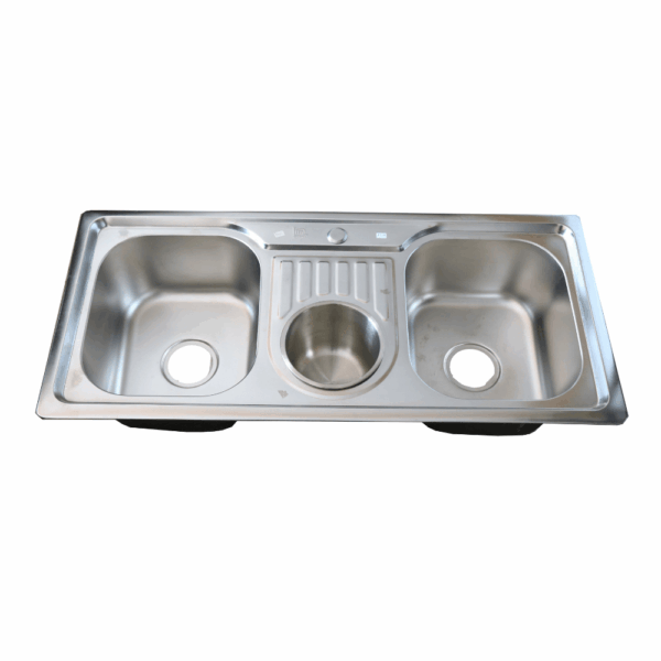 Rectangular Double Bowl with Center Bin Stainless Steel Sink (Drainage Kit Included)