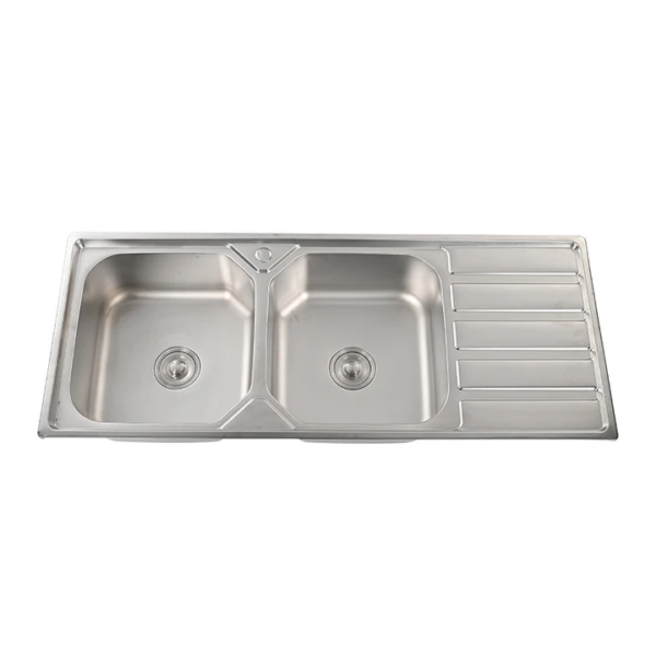 Rectangular Double Bowl Single Drain Stainless Steel Sink (Linear Design - Drainage Kit Included)