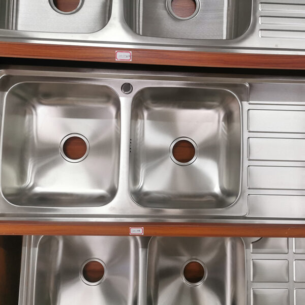 Rectangular Double Bowl Single Drain Stainless Steel Sink (Linear Design - Drainage Kit Included)