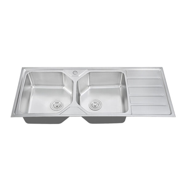 Rectangular Double Bowl Single Drain Stainless Steel Sink (Linear Design - Drainage Kit Included)