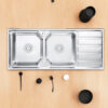 Rectangular Double Bowl Single Drain Stainless Steel Sink (Linear Design - Drainage Kit Included)
