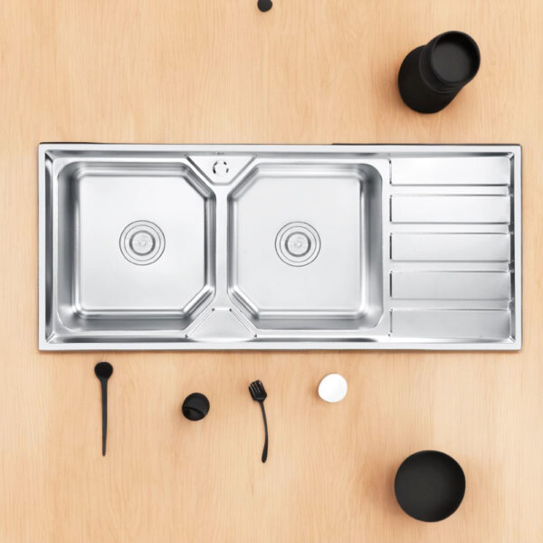 Rectangular Double Bowl Single Drain Stainless Steel Sink (Linear Design - Drainage Kit Included)