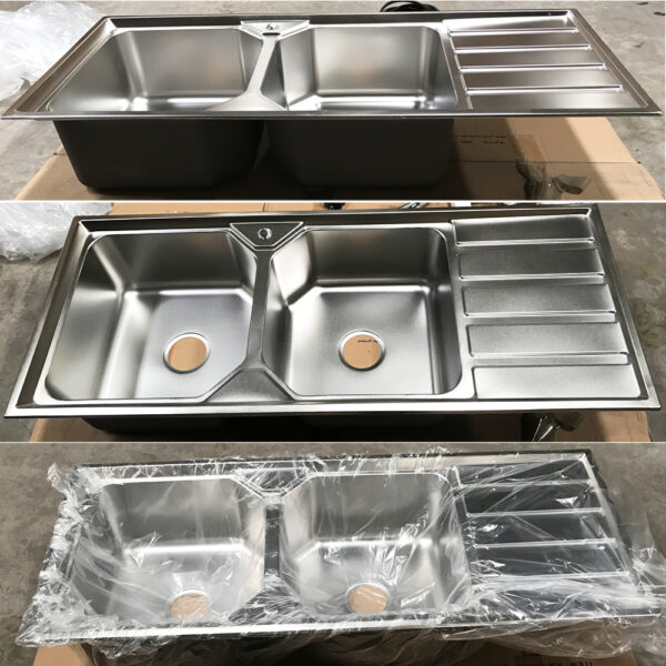 Rectangular Double Bowl Single Drain Stainless Steel Sink (Linear Design - Drainage Kit Included)