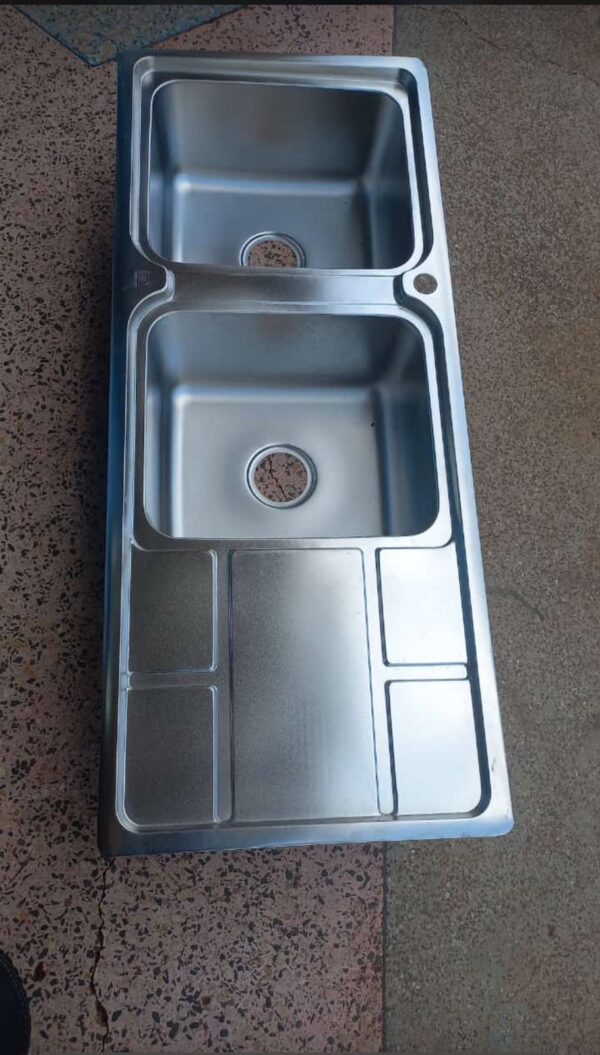 Rectangular Double Bowl Single Drain Stainless Steel Sink (Grid Design - Drainage Kit Included)