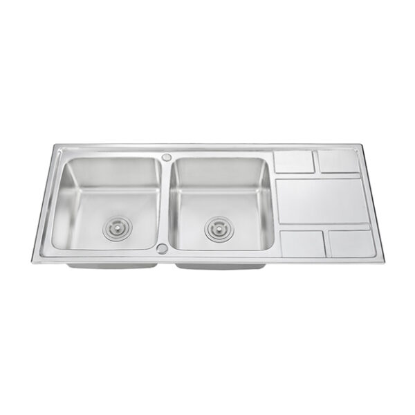 Rectangular Double Bowl Single Drain Stainless Steel Sink (Grid Design - Drainage Kit Included)