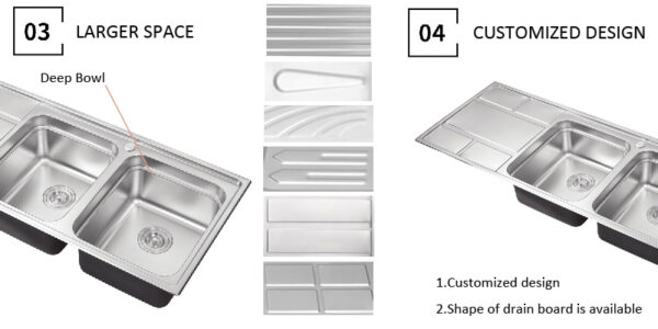 Rectangular Double Bowl Single Drain Stainless Steel Sink (Grid Design - Drainage Kit Included)