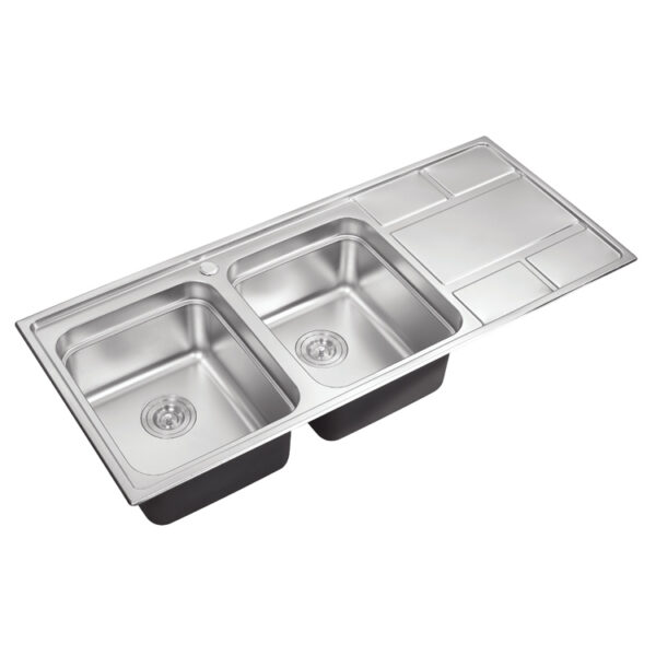 Rectangular Double Bowl Single Drain Stainless Steel Sink (Grid Design - Drainage Kit Included)