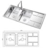 Rectangular Double Bowl Single Drain Stainless Steel Sink (Grid Design - Drainage Kit Included)