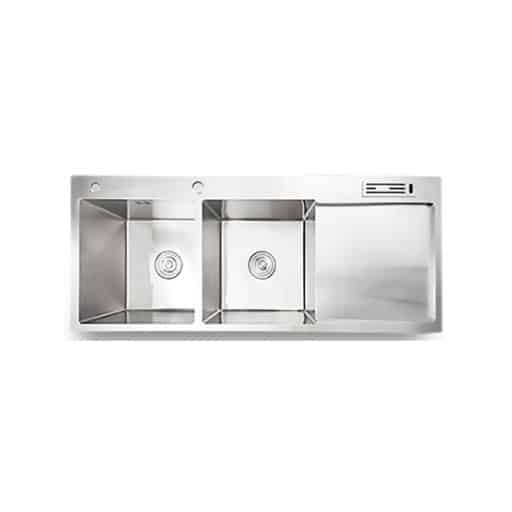 Rectangular Double Bowl with Knife Holder and Smooth Side Wing (Drainage Kit Included)