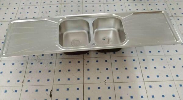 Rectangular Double Bowl Double Drain Stainless Steel Sink (Sunburst Design - Drainage Kit Included)