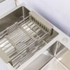 Rectangular Double Bowl with Accessory Slots and Drying Rack (Satin Stainless Finish)
