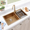H0264b48891654a9dbb9da65015e4e472Q Rectangular Double Bowl with Accessory Slots and Drying Rack (Gold Finish)