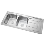 H30ca20d9ffca4ff197350254b11d42214 Rectangular Double Bowl Single Drain Stainless Steel Sink (Geometric Design - Drainage Kit Included)