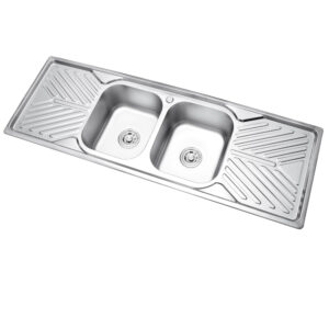 Rectangular Double Bowl Double Drain Stainless Steel Sink (Chevron Design)