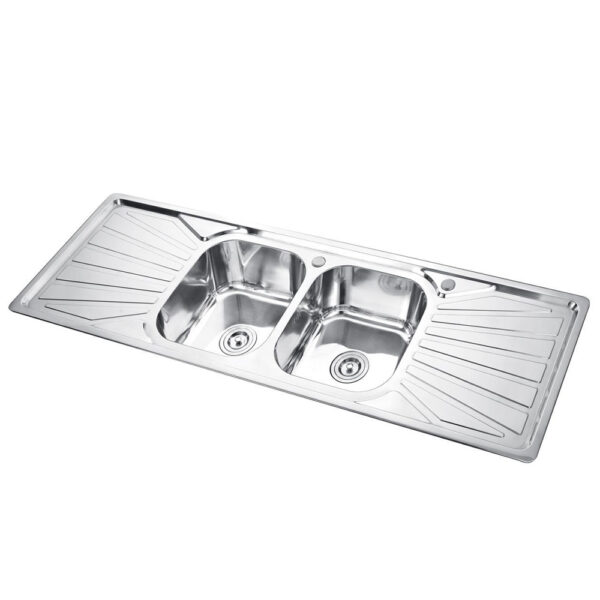 Rectangular Double Bowl Double Drain Stainless Steel Sink (Sunburst Design - Drainage Kit Included)