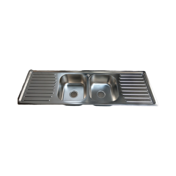 Rectangular Double Bowl Double Drain Stainless Steel Sink (Ribbed Design)