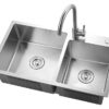 Rectangular Double Bowl with Accessory Slots and Drying Rack (Satin Stainless Finish)