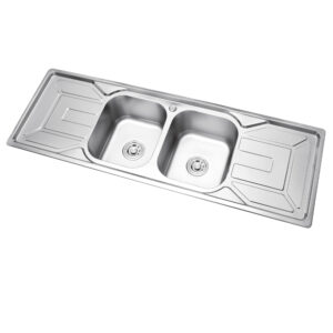 Rectangular Double Bowl Double Drain Stainless Steel Sink (Geometric Design)