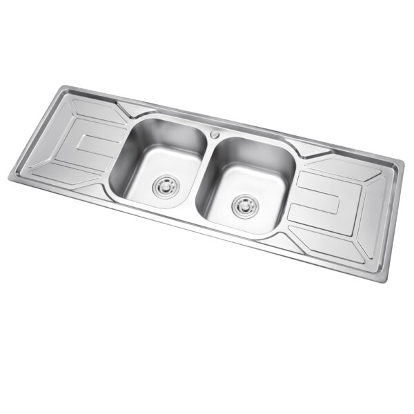 H82248379c5be41689c3574251d2dd03ch Rectangular Double Bowl Double Drain Stainless Steel Sink (Geometric Design)