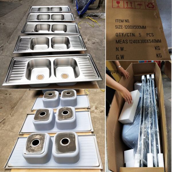 Rectangular Double Bowl Double Drain Stainless Steel Sink (Ribbed Design)