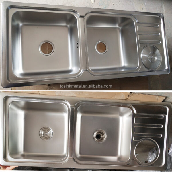 Ha45cf03fbb8646ccbe6dc086ded773b78 Rectangular Double Bowl with Side Bin and Knife Holder (Drainage Kit Included)