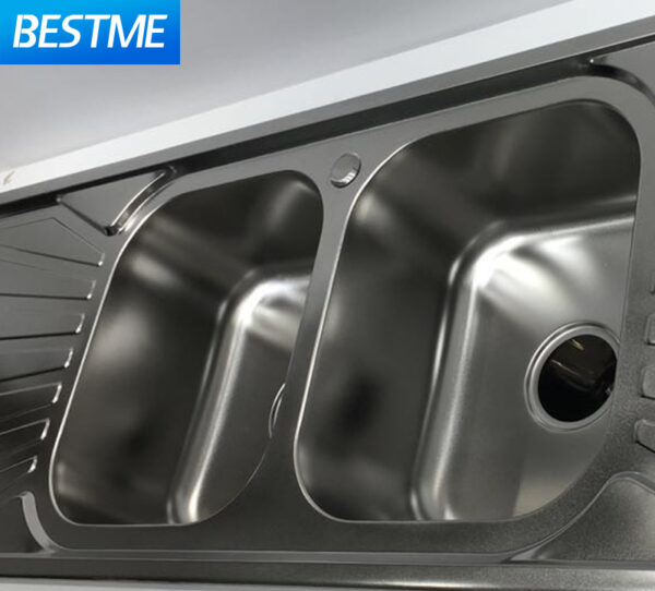 Rectangular Double Bowl Double Drain Stainless Steel Sink (Sunburst Design - Drainage Kit Included)