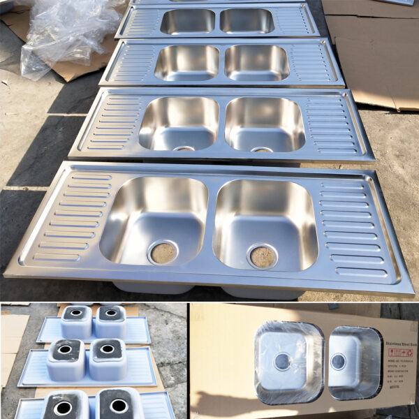 Rectangular Double Bowl Double Drain Stainless Steel Sink (Ribbed Design)