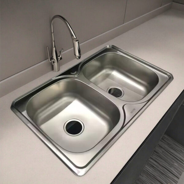 Hce3ebdd35d754302a7ce42abc19f217db Rectangular Double Bowl Stainless Steel Sink (Drainage Kit Included)