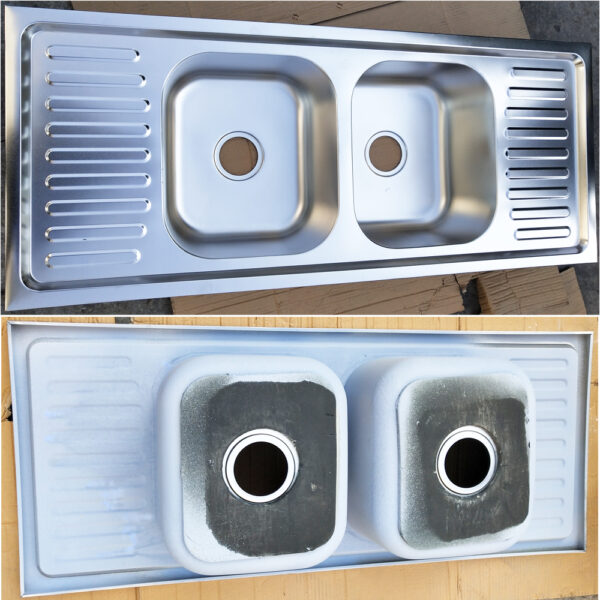 Rectangular Double Bowl Double Drain Stainless Steel Sink (Ribbed Design)